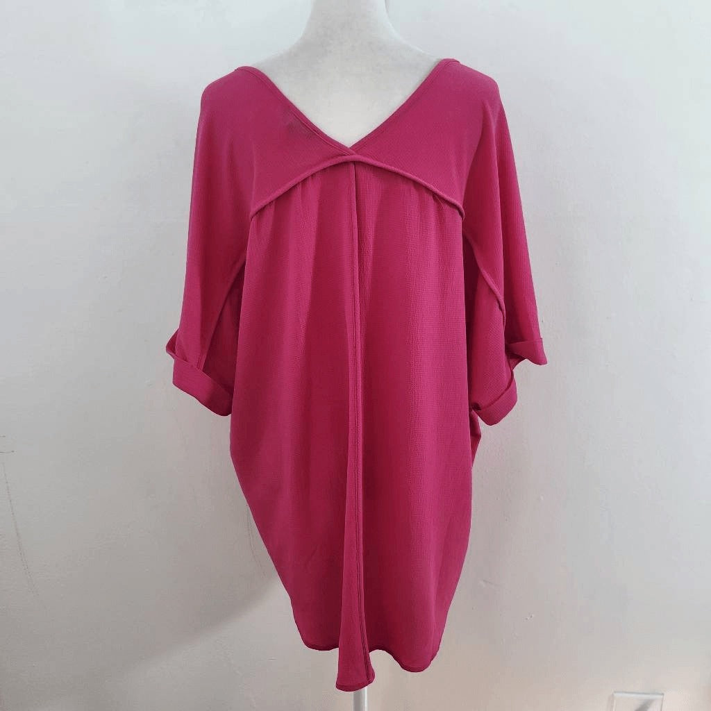 Sami & Jo Hot Pink Short Sleeve Blouse Size 1X Pink Blouse with Strappy Front