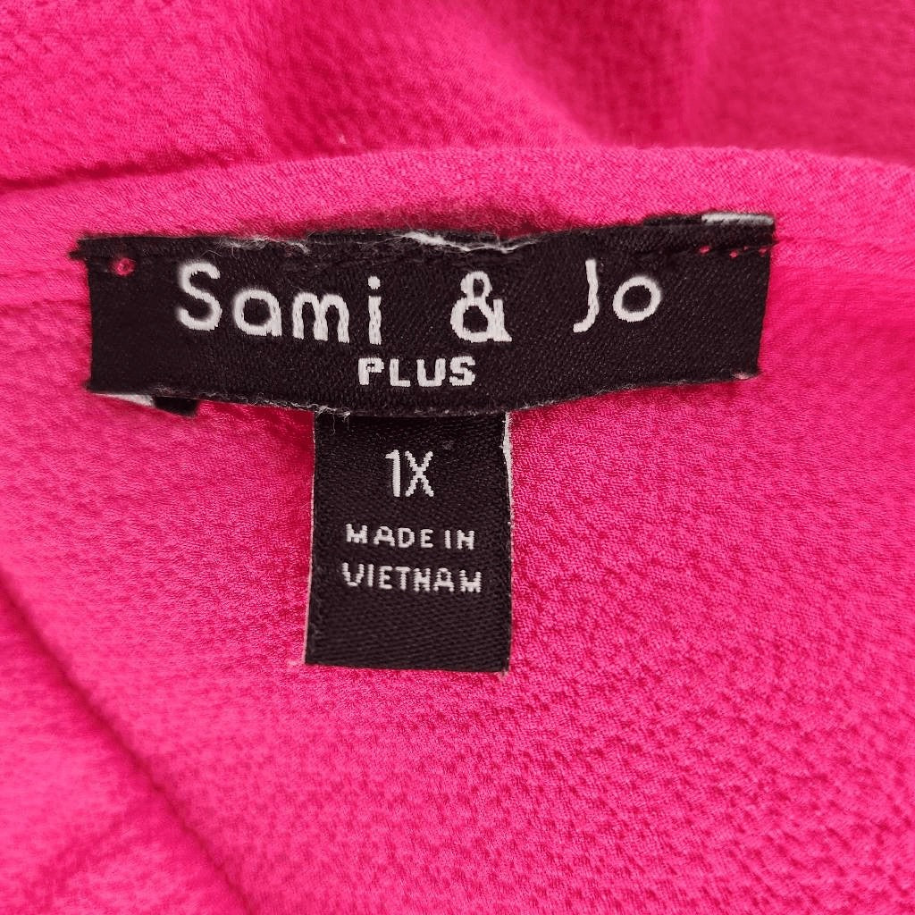 Sami & Jo Hot Pink Short Sleeve Blouse Size 1X Pink Blouse with Strappy Front