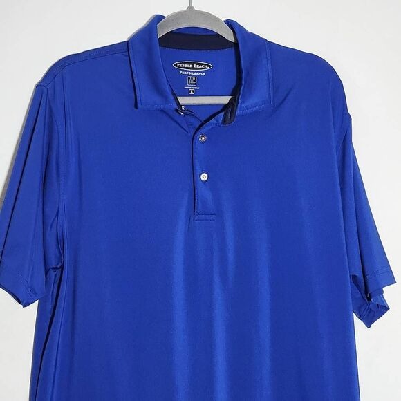 Pebble Beach Blue Short Sleeve Polo Shirt Size Large Blue Golf Polo Shirt