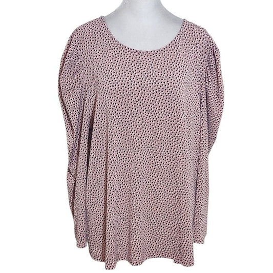 Adrianna Papell Pink Heart Print Blouse Size XL Pink and Black Blouse