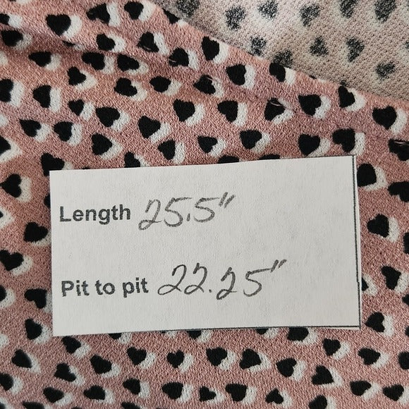Adrianna Papell Pink Heart Print Blouse Size XL Pink and Black Blouse