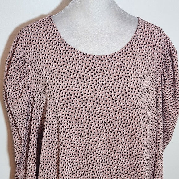Adrianna Papell Pink Heart Print Blouse Size XL Pink and Black Blouse