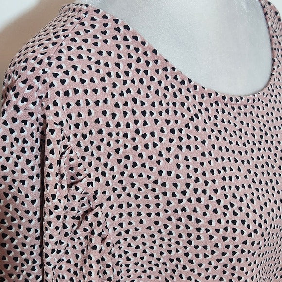 Adrianna Papell Pink Heart Print Blouse Size XL Pink and Black Blouse