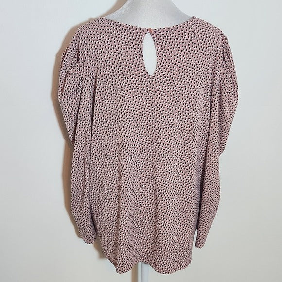 Adrianna Papell Pink Heart Print Blouse Size XL Pink and Black Blouse