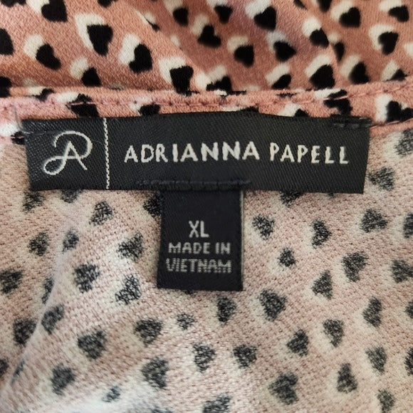 Adrianna Papell Pink Heart Print Blouse Size XL Pink and Black Blouse
