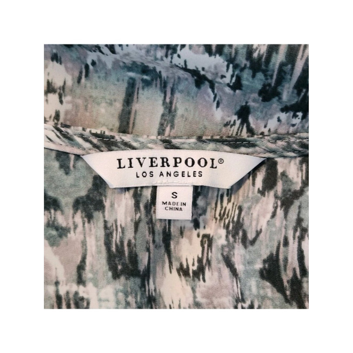 Liverpool Green and Gray Abstract Print V-Neck Button-up Top Size Small