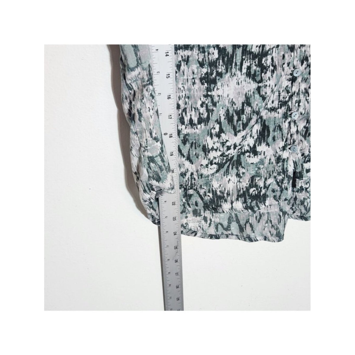 Liverpool Green and Gray Abstract Print V-Neck Button-up Top Size Small