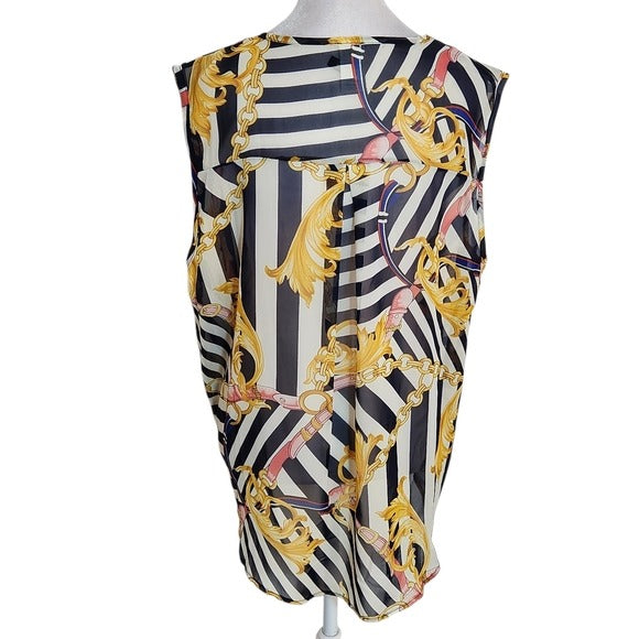 Lavish Black and White Chain Print Sleeveless Sheer Blouse Size 1XL NWT