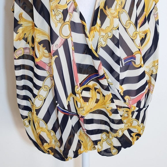 Lavish Black and White Chain Print Sleeveless Sheer Blouse Size 1XL NWT
