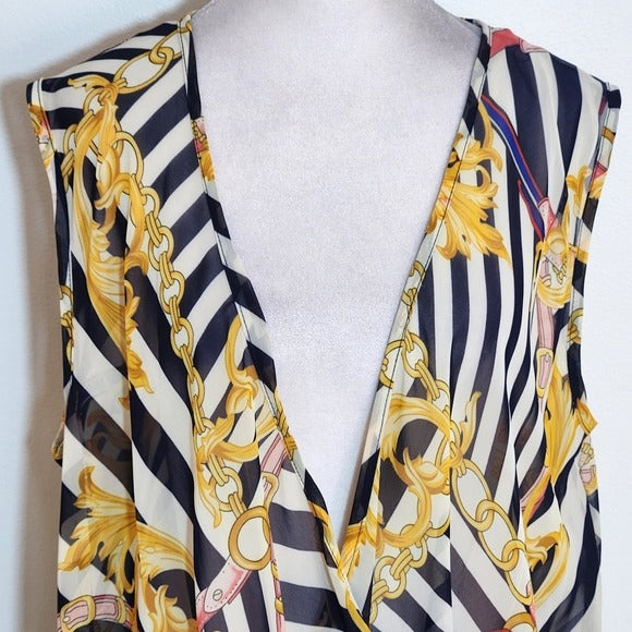 Lavish Black and White Chain Print Sleeveless Sheer Blouse Size 1XL NWT
