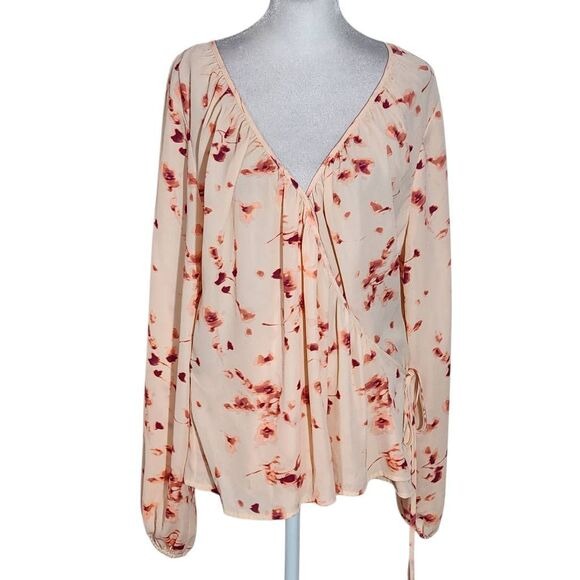 Worthington Pink Abstract Floral Print Wrap Blouse Size XL Pink Wrap Top