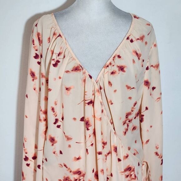 Worthington Pink Abstract Floral Print Wrap Blouse Size XL Pink Wrap Top