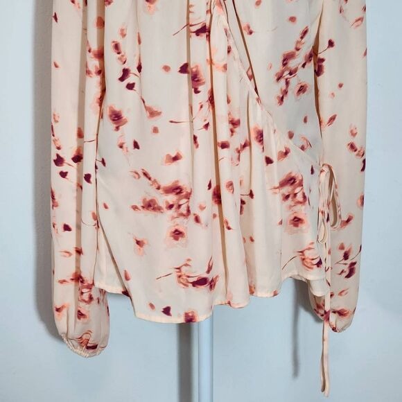 Worthington Pink Abstract Floral Print Wrap Blouse Size XL Pink Wrap Top