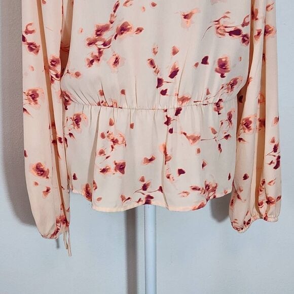 Worthington Pink Abstract Floral Print Wrap Blouse Size XL Pink Wrap Top