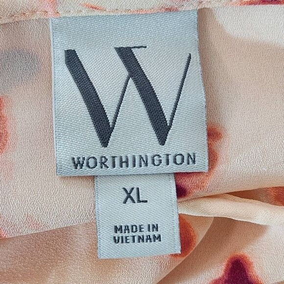 Worthington Pink Abstract Floral Print Wrap Blouse Size XL Pink Wrap Top
