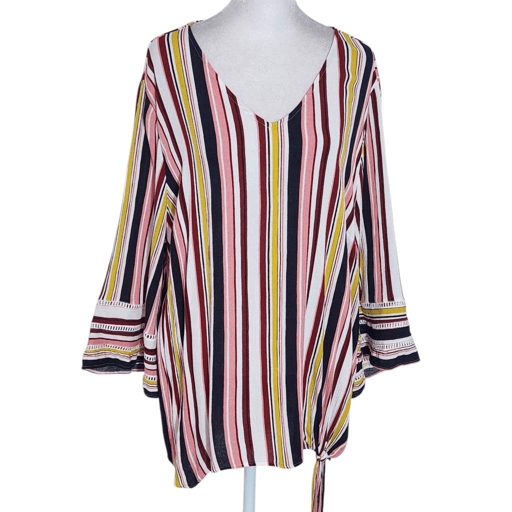 Cato Multi-Color Stripe Blouse with Full Sleeves Size 18/20 Plus Size Stripe Top