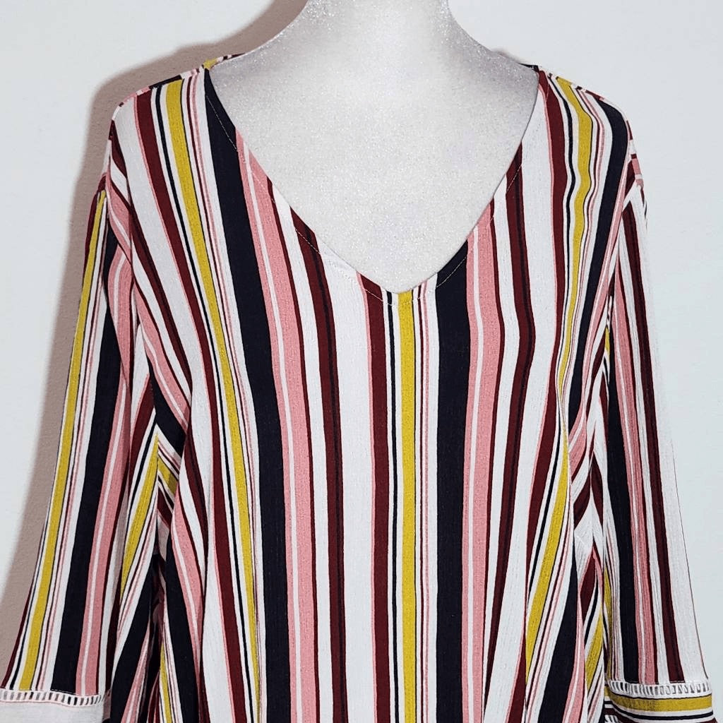 Cato Multi-Color Stripe Blouse with Full Sleeves Size 18/20 Plus Size Stripe Top
