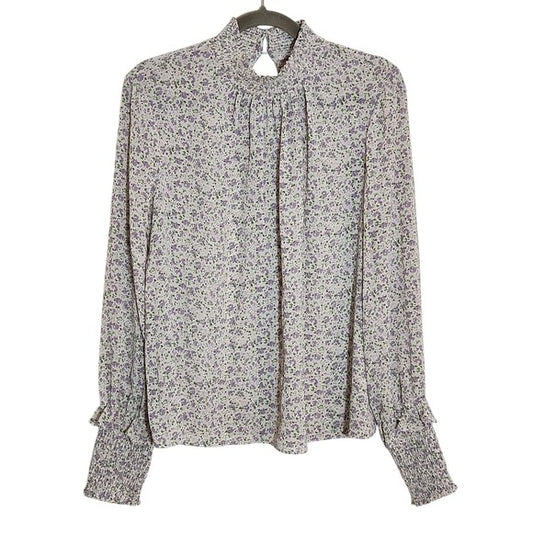 English Factory White and Purple Floral Blouse Size Small