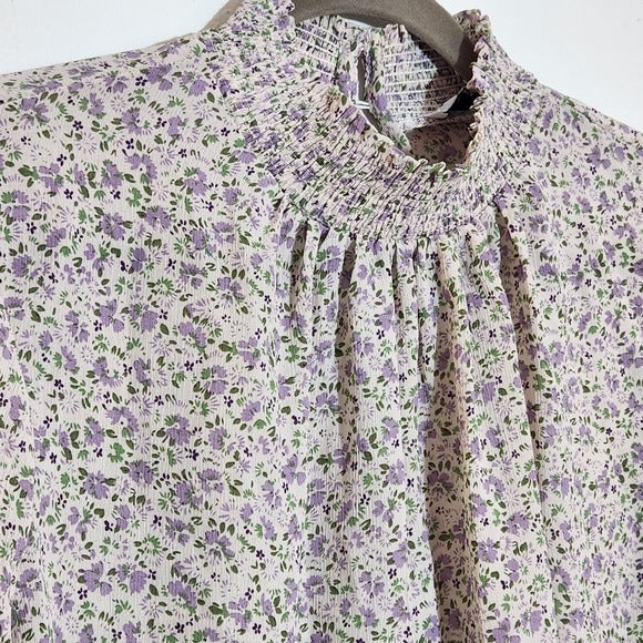 English Factory White and Purple Floral Blouse Size Small