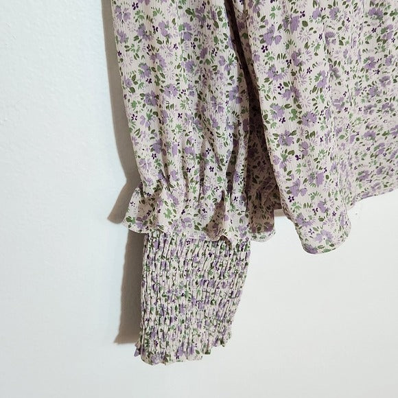English Factory White and Purple Floral Blouse Size Small