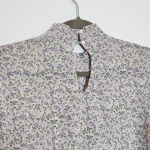 English Factory White and Purple Floral Blouse Size Small