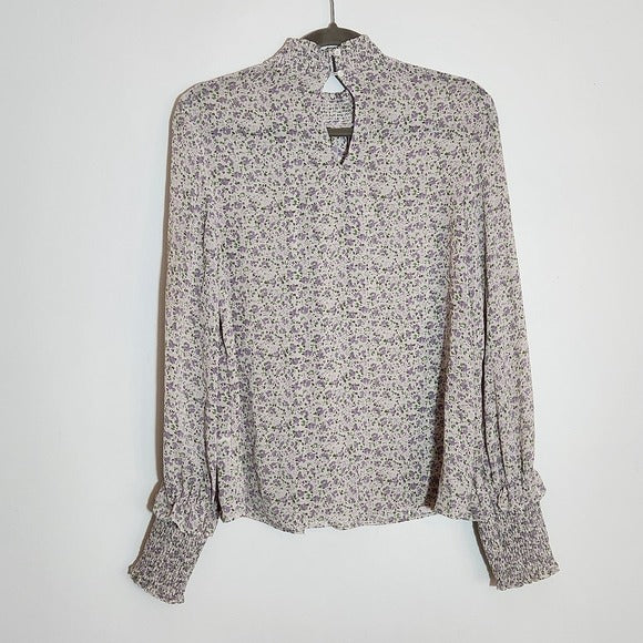 English Factory White and Purple Floral Blouse Size Small