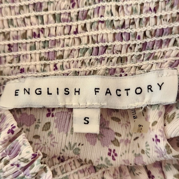 English Factory White and Purple Floral Blouse Size Small