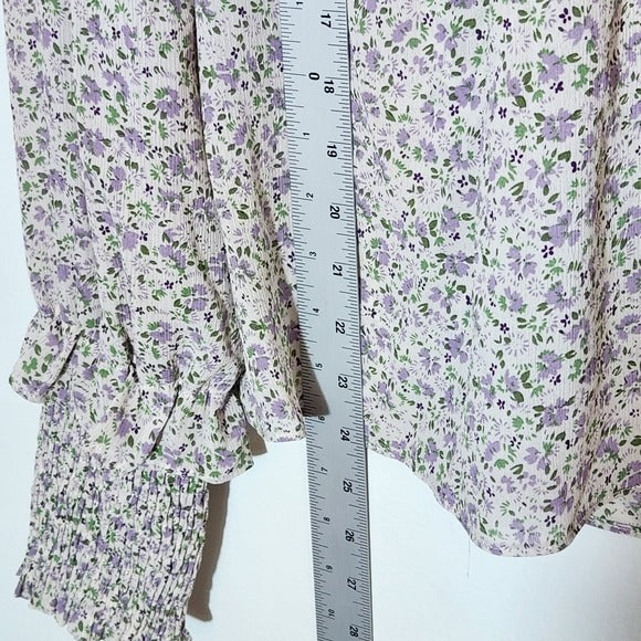 English Factory White and Purple Floral Blouse Size Small