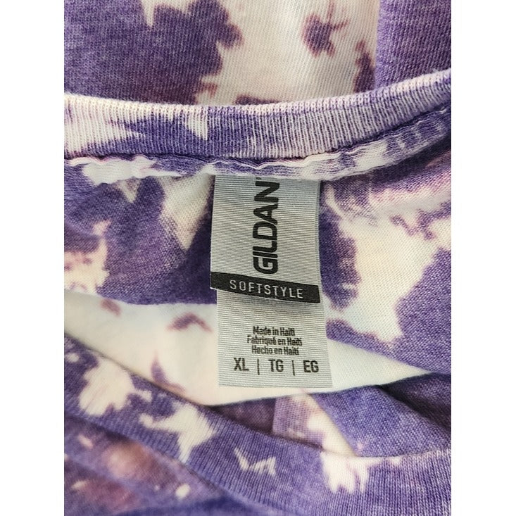 Gildan Purple and Off White Tie Dye Tee Size XL