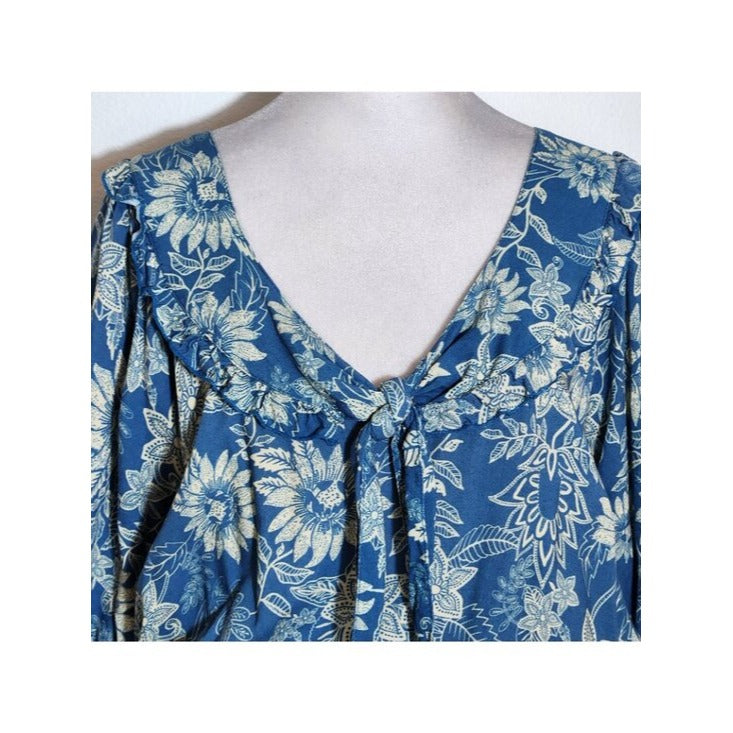 Natural Life Blue Boho Floral Cropped Blouse Size Large