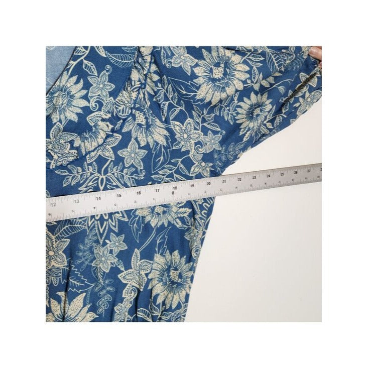 Natural Life Blue Boho Floral Cropped Blouse Size Large