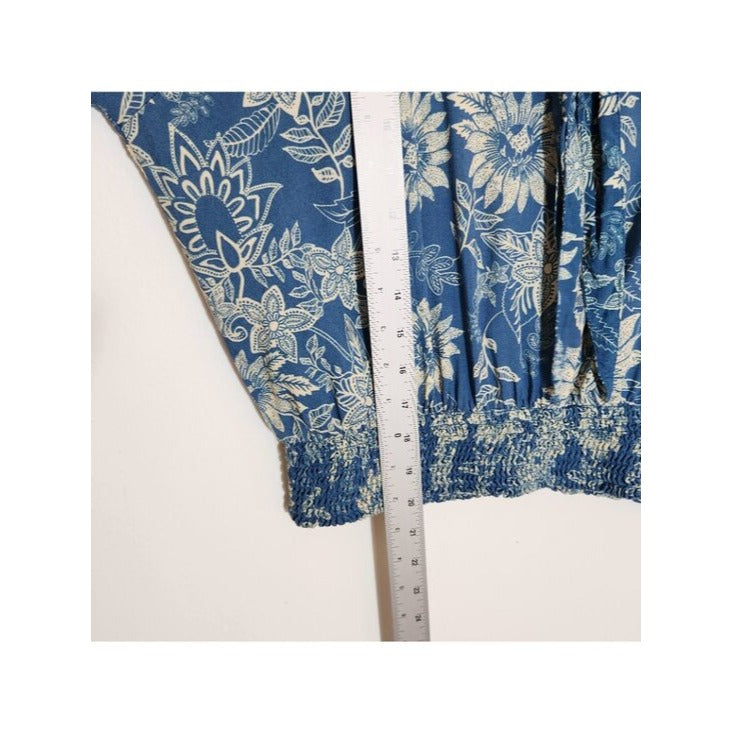 Natural Life Blue Boho Floral Cropped Blouse Size Large