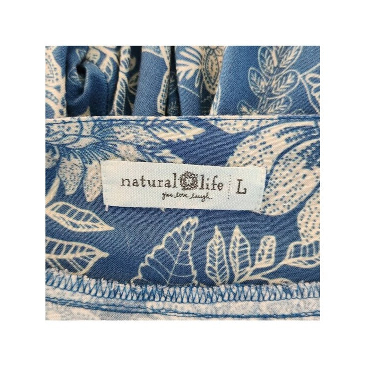 Natural Life Blue Boho Floral Cropped Blouse Size Large