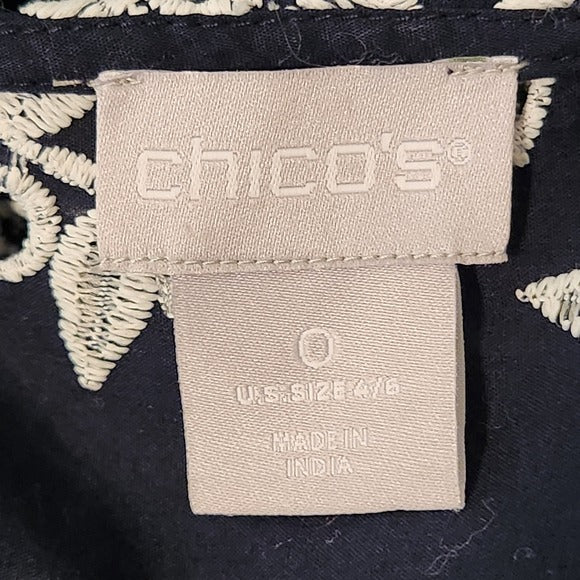 Chico’s Navy Embroidered Tunic Blouse Size 0 Small 4/6