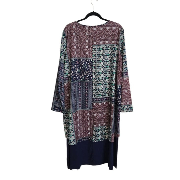 Cellabie Navy Boho Print Layered Look Midi Dress Size 2X NWT