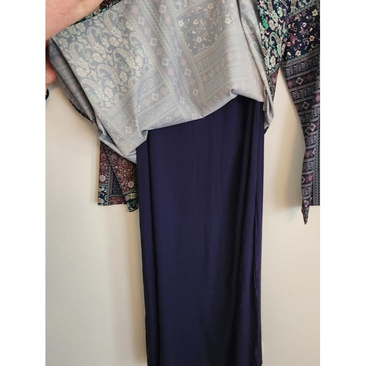 Cellabie Navy Boho Print Layered Look Midi Dress Size 2X NWT