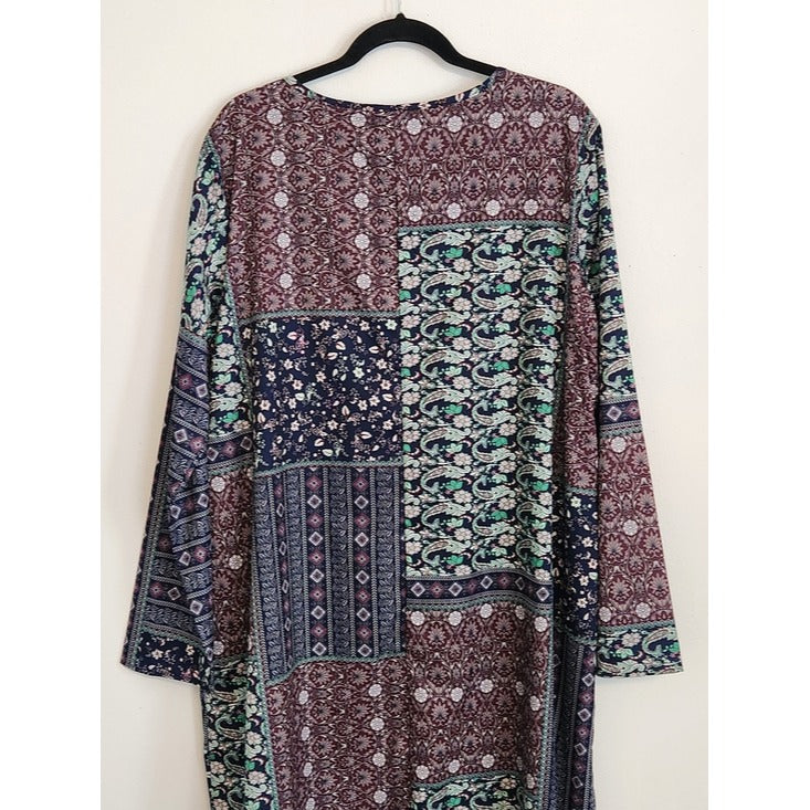 Cellabie Navy Boho Print Layered Look Midi Dress Size 2X NWT