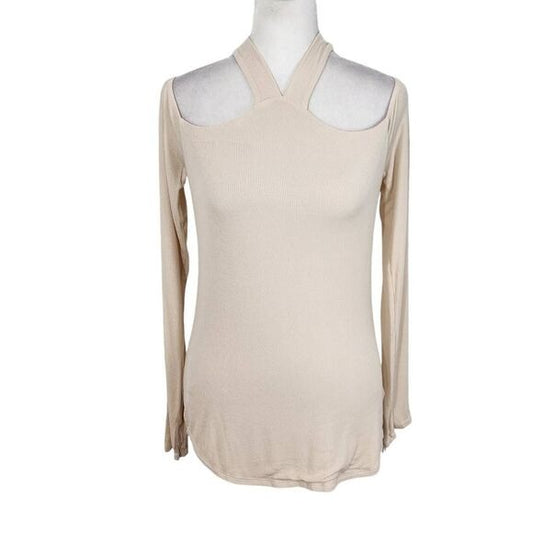 Michael Lauren Cream Ribbed Knit Cutout Top Size Small