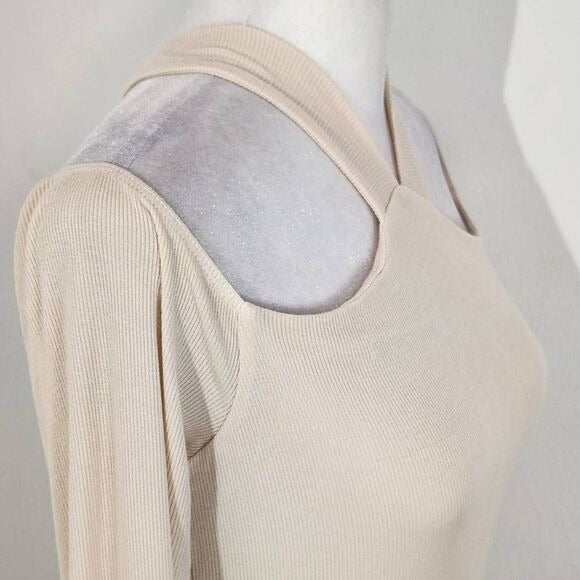 Michael Lauren Cream Ribbed Knit Cutout Top Size Small