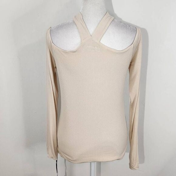 Michael Lauren Cream Ribbed Knit Cutout Top Size Small