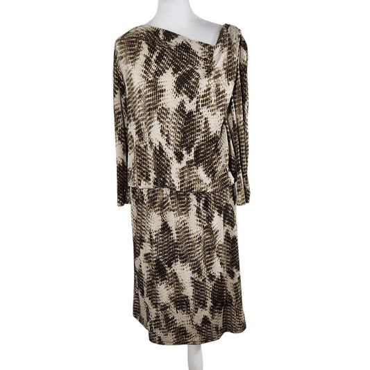 Ellen Tracy Brown Snakeskin Print Dress Size Medium Wedding Guest Dress
