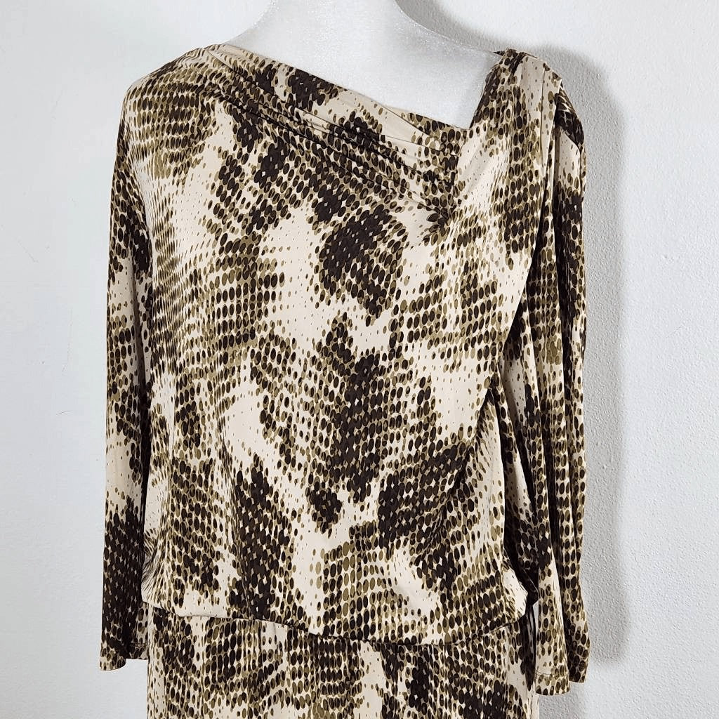Ellen Tracy Brown Snakeskin Print Dress Size Medium Wedding Guest Dress