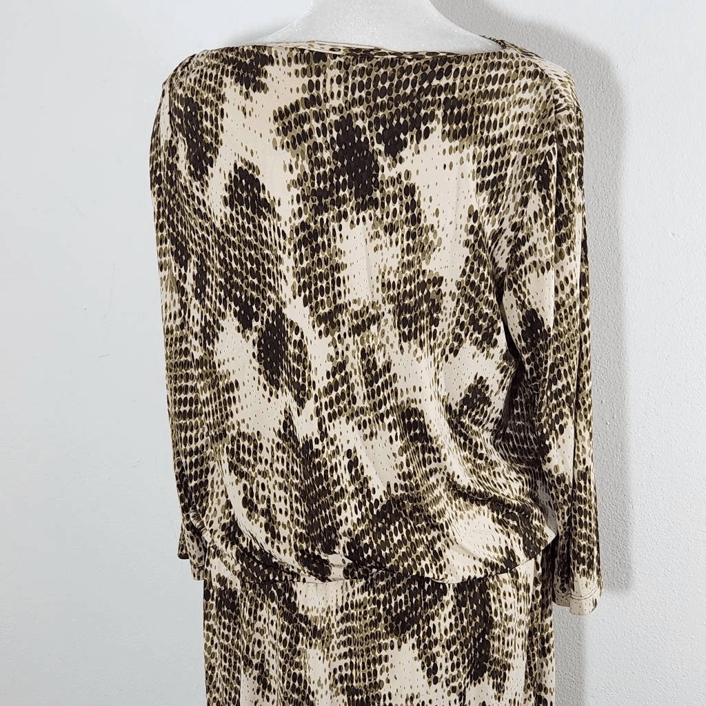 Ellen Tracy Brown Snakeskin Print Dress Size Medium Wedding Guest Dress