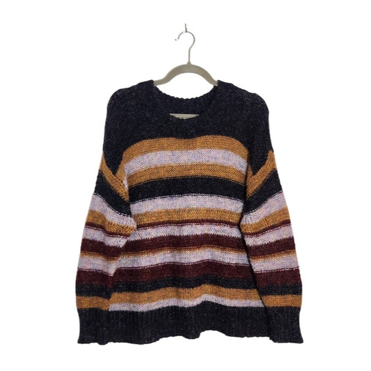 Kori America Navy Multicolor Striped Fuzzy Sweater Size Small