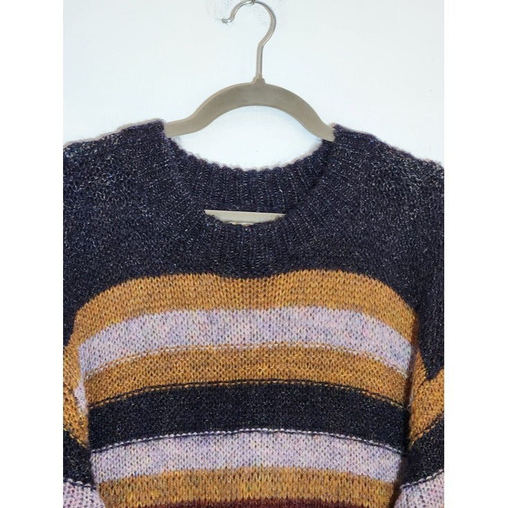 Kori America Navy Multicolor Striped Fuzzy Sweater Size Small