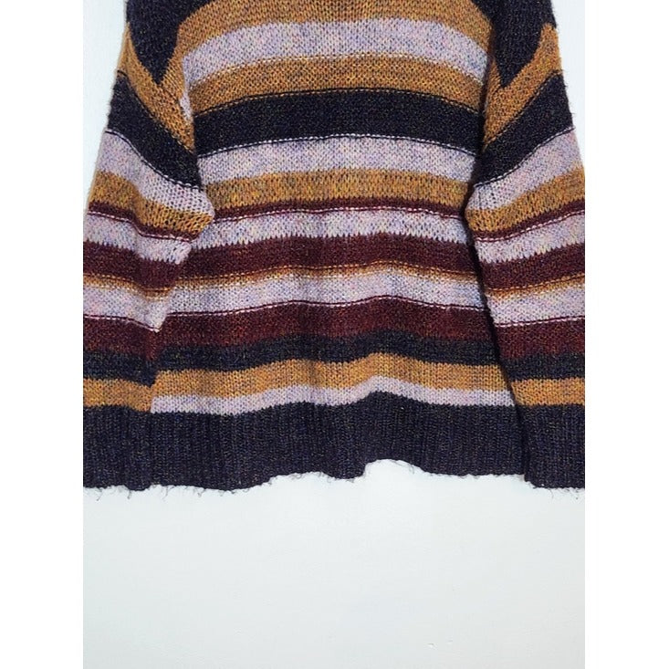 Kori America Navy Multicolor Striped Fuzzy Sweater Size Small