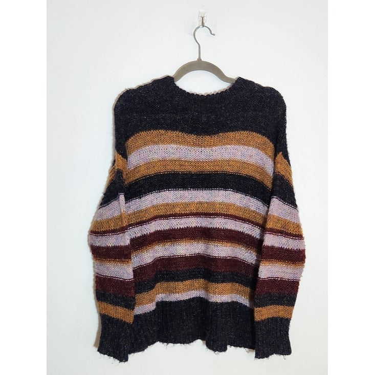 Kori America Navy Multicolor Striped Fuzzy Sweater Size Small