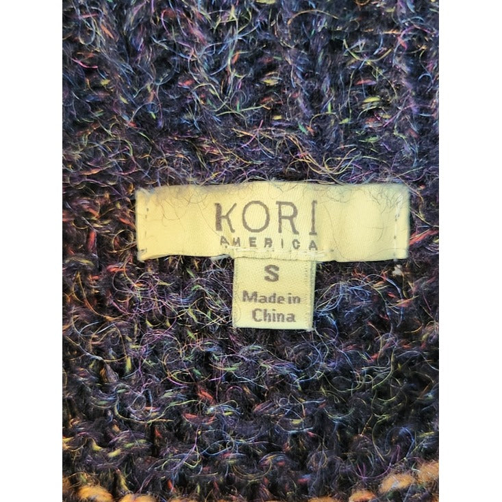 Kori America Navy Multicolor Striped Fuzzy Sweater Size Small