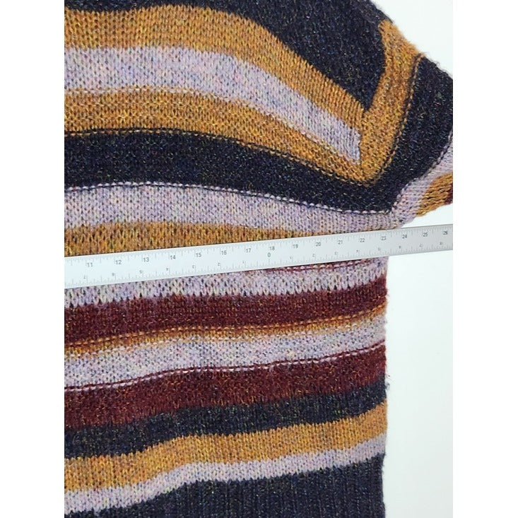 Kori America Navy Multicolor Striped Fuzzy Sweater Size Small
