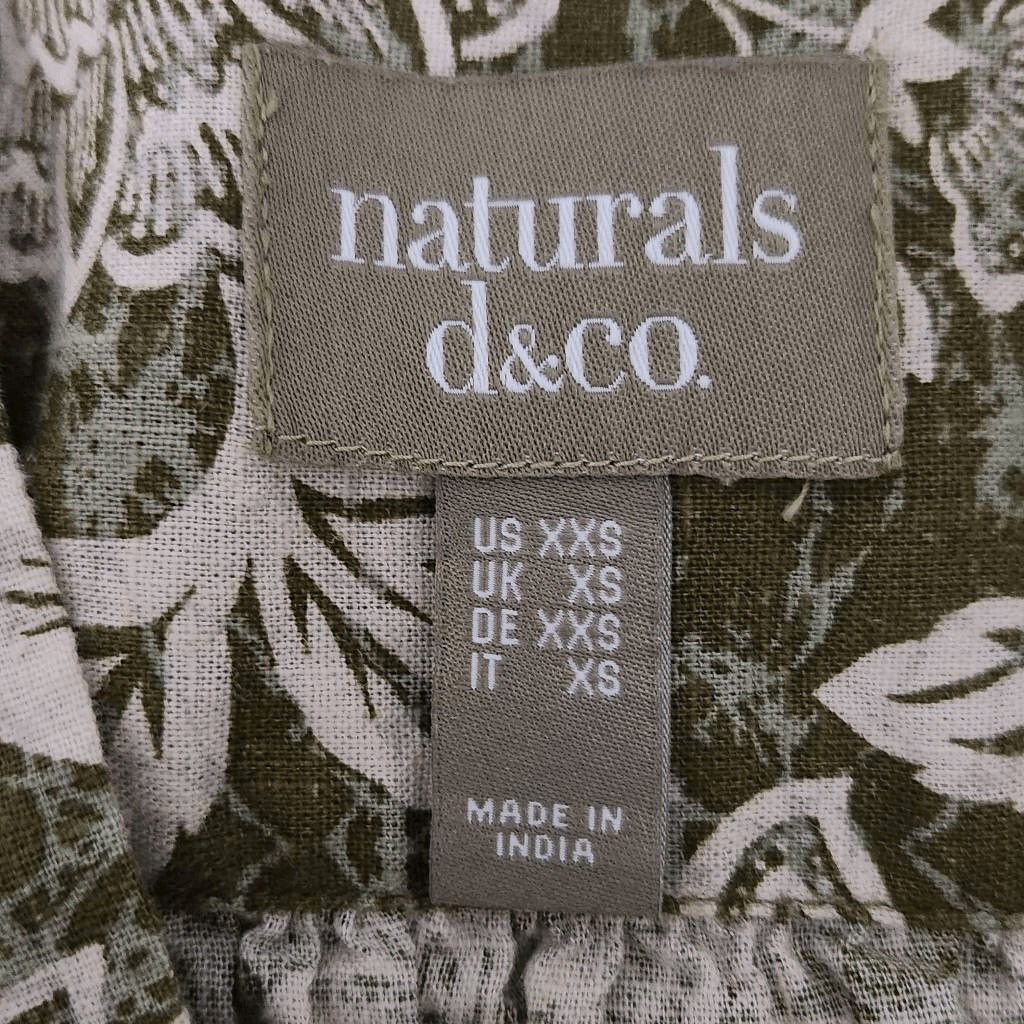 Naturals By Denim & Co. Green Floral Linen Blouse Size XXS Naturals Linen Top